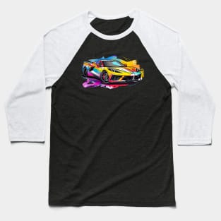 C8 Corvette front view color splash style supercar race car muscle car sportscar Corvette C8 Baseball T-Shirt